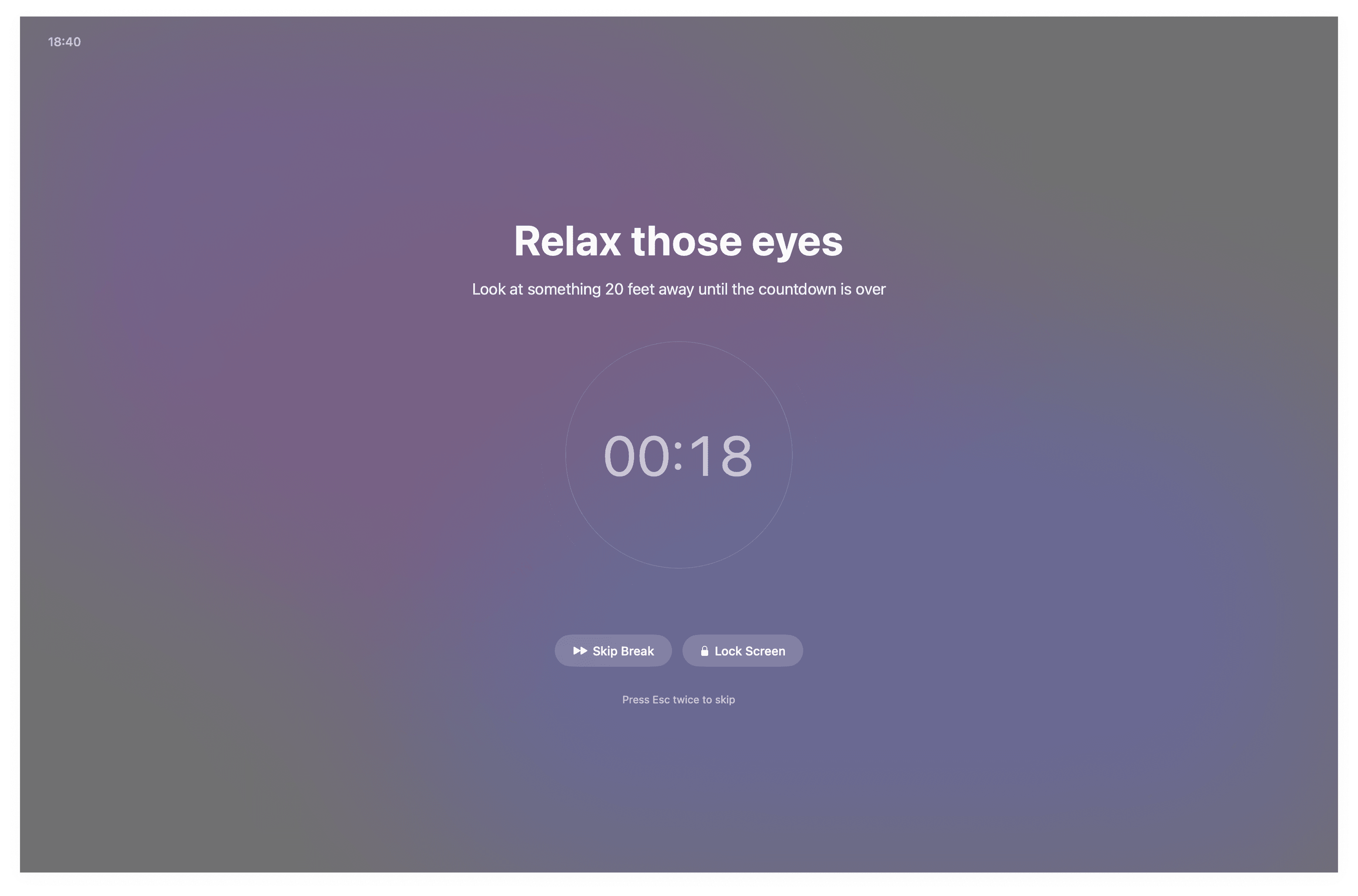 Respite app screenshot showing a break reminder on macOS